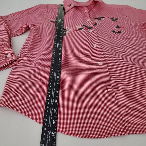 Karen Scott Christmas Embroidered Holly Berry Button-Up Shirt Sz PS Cottagecore - Picture 6 of 11